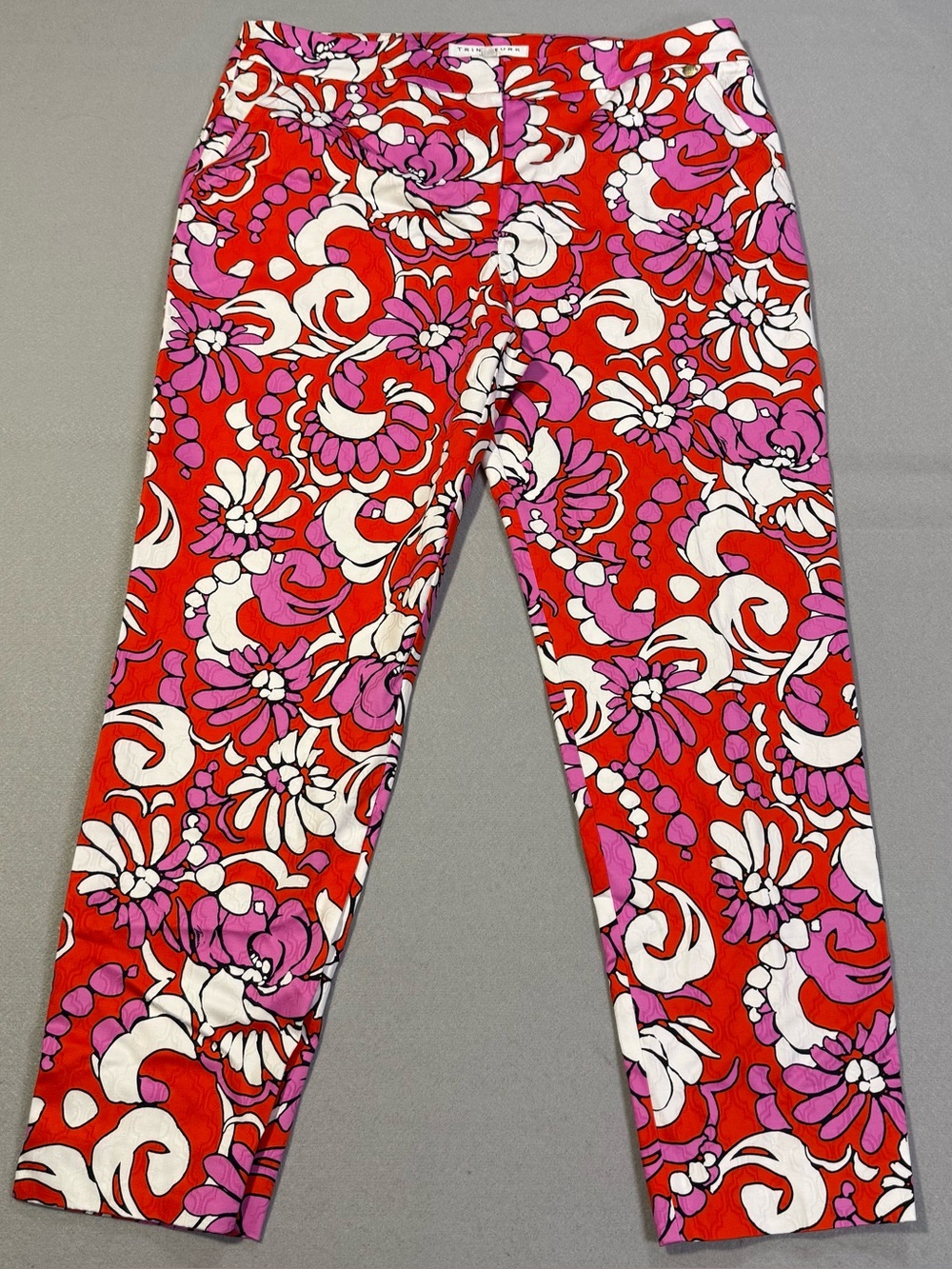 Trina Turk Moss 2 Floral Print Straight Leg Pants Women’s 12 Orange/Pink Cotton